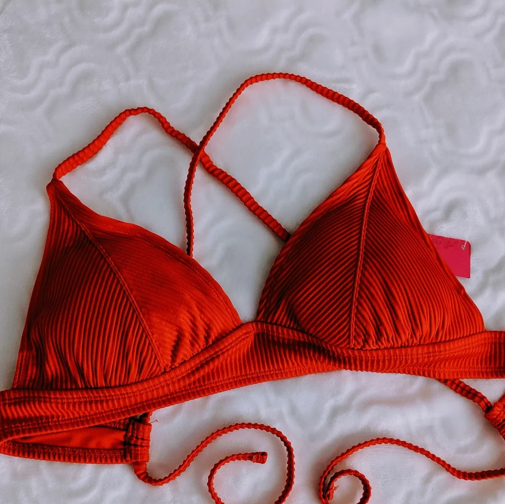 XHILARATION Ribbed Orange TieBack Bikini Top NWT L
